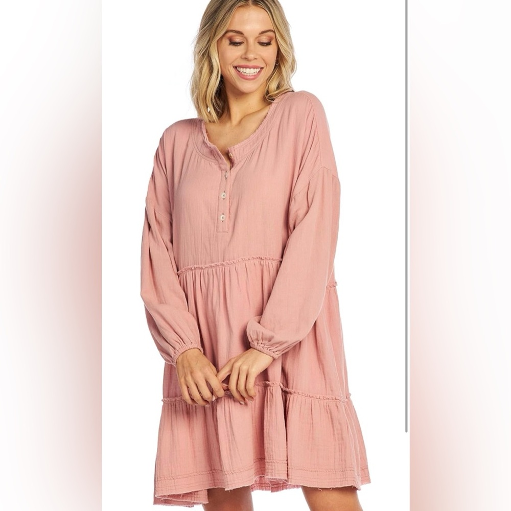 New Mud Pie Kynlee Dress Rose Pink Women’s Large Crinkle Cotton Gauze - Picture 3 of 10